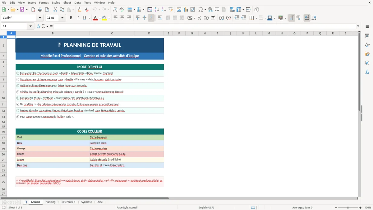 Planning de Travail Excel - Modèle Gratuit (2026)